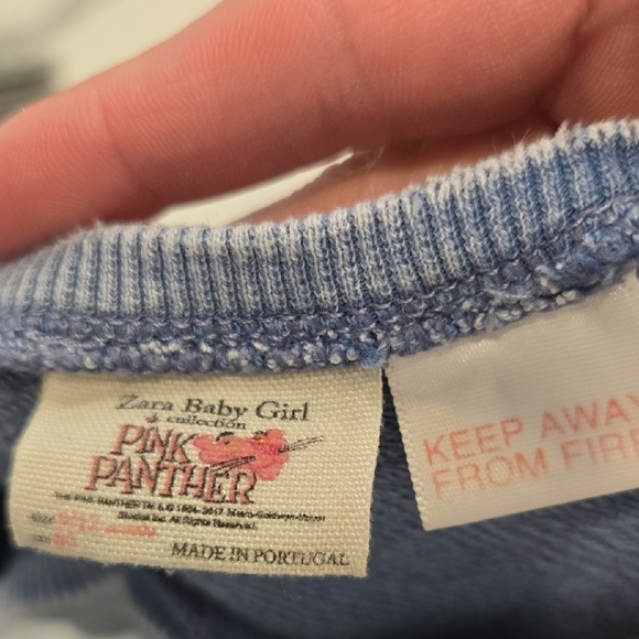 Zara Distressed Light Blue Sweatshirt with Pink Panther, GUC, Fashion Trend - Picture 8 of 8